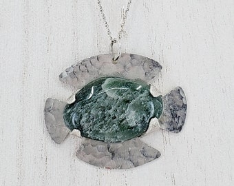 Clarice Handmade Sterling Silver Pendant Necklace with Green Stone