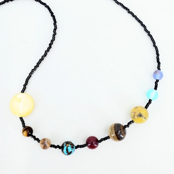 New Carolyn Planet Astronomy Space Solar System Necklace Handmade with Various Material and Sized Beads