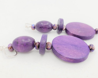 Barcelona Purple Wood & Stone Bead Earrings