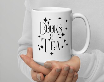 Books & Tea Mug, Tea Lover Mug, Tea Gift for Her, Gift for Him, Book Lover Mug