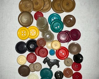 46 Vintage Plastic Buttons Large and Small