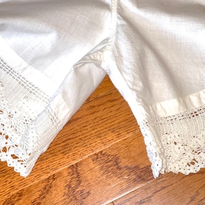 Antique White Cotton Bloomers or Pantaloons with Hand Crochet at the Bottom