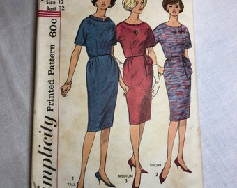 Vintage 1960s Simplicity Dress Pattern 4037 Miss Size 12 Bust 32"