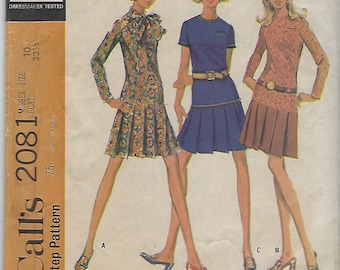 Vintage McCall's 1969 Dress Pattern 2081 Size size 10