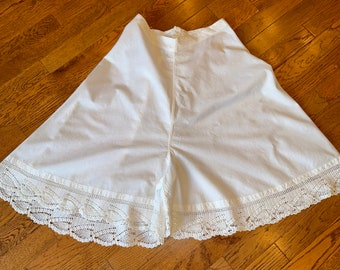 Antique White Cotton Bloomers or Pantaloons with Hand Crochet at the Bottom