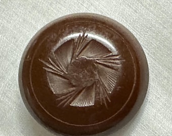 Antique Carved Brown Bakelite Coat Button