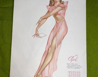 Vintage Original April 1946 Varga Girl Calendar Page