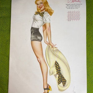 Vintage Original September 1946 Varga Girl Calendar Page