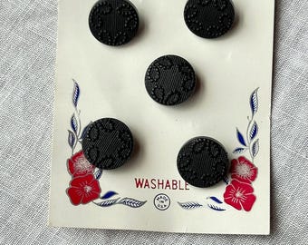 5 Vintage Black Plastic Buttons