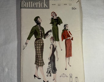 Vintage Butterick 1950s Size 12 Dress with Jacket Pattern 7854