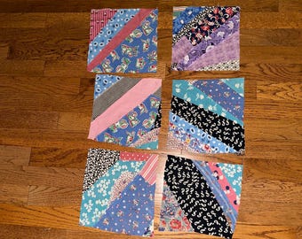 6 Antique Quilt Blocks Machine Stitched