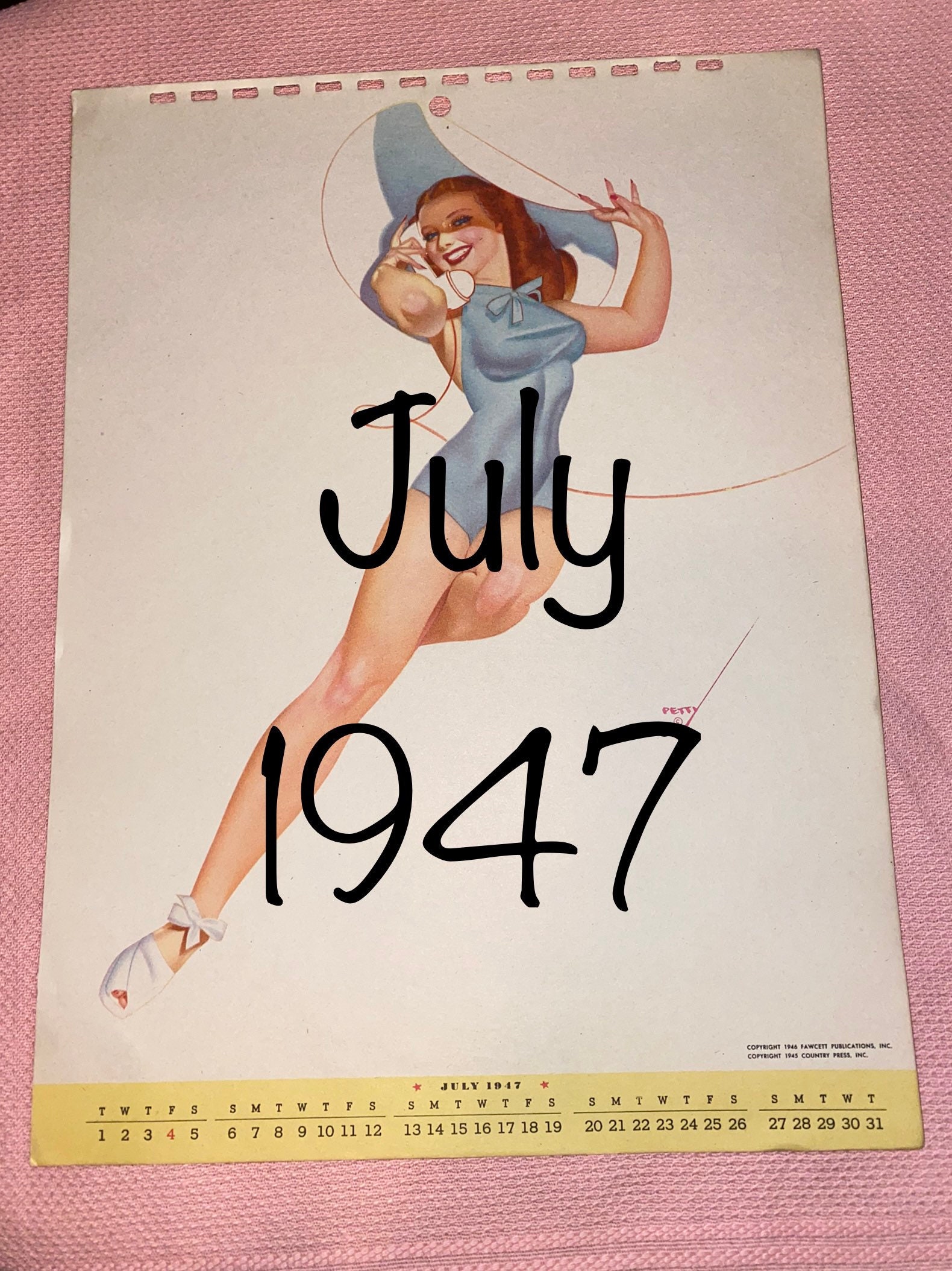 page calendrier pin-up americaine authentique Vargas octobre 1947