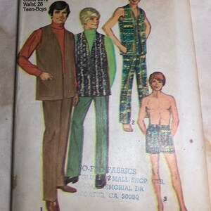 Vintage Uncut Simplicity Teen boys pants shorts and vest size 16 chest 33 1/2 inches waist 28 inches simplicity pattern 8949