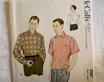 Vintage McCall's Men’s Sport Shirt Pattern 3087 Size Large