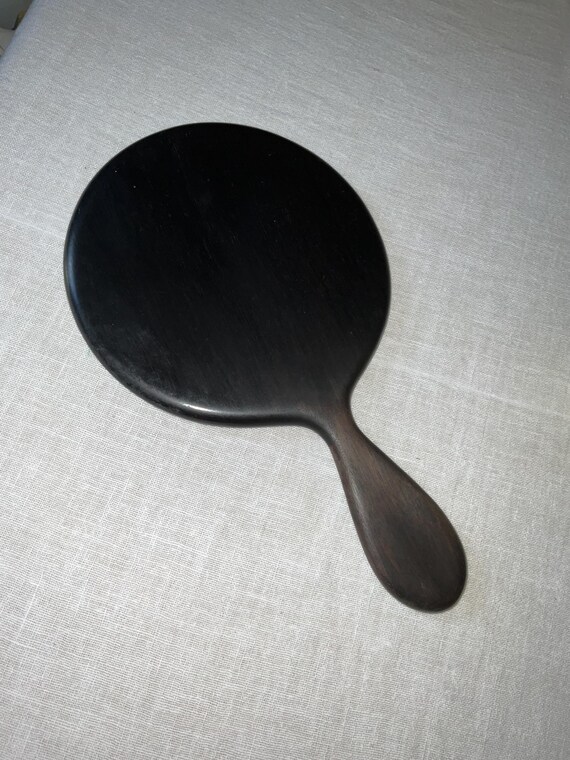 Antique Round Real Ebony Wood Hand Mirror