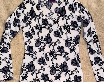 Vintage Cashmere White Black and Gray Pullover Sweater by SAKS Fifth Avenue
