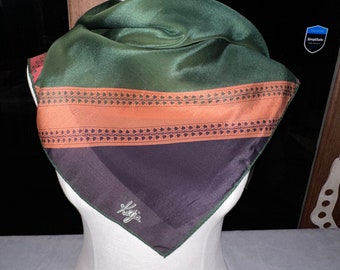 Vintage Katja Dark Green and Beige Square Scarf Vinal and Silk Made in Japan