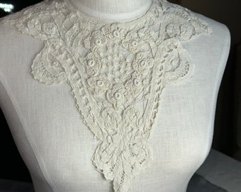 Antique Off White Battenburg or Tape Lace Collar Off White Creme Color Wide Lace