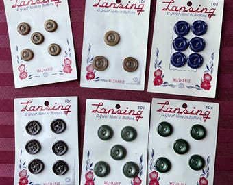 6 Cards of Lansing Plastic Buttons