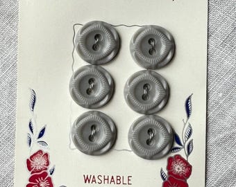 6 Vintage Lansing Gray Plastic Buttons