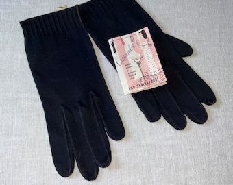 Vintage Dark Blue Cotton Gloves with Hand Stitching made in Italy