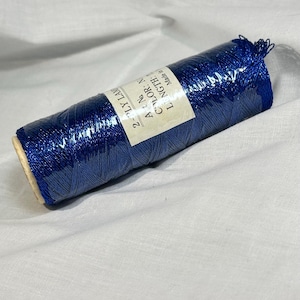 Vintage Lame 2 Ply Spools of Lame Metallic Thread Dark Blue Navy Color Made in Japan 75 Yards