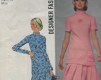 Vintage 1971 Simplicity 2 Piece Dress Pattern 9668 Miss Size 10
