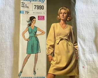 Vintage Simplicity 1968 Miss Dress Pattern 7990 Designer Fashion