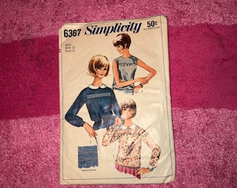 Vintage Simplicity Blouse Pattern 6367 Miss Size 10 Bust 31" 1960s