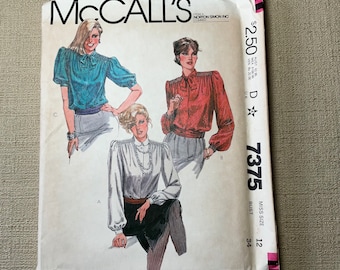 Vintage McCall's Uncut 1980 Blouse Pattern 7375 Size 12 Misses