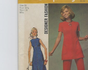 Vintage 1971 Simplicity Dress and 2 Piece Dress Pattern with Pants 9456  Miss Size 10 Uncut