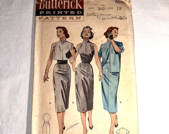 Vintage Butterick 1950s Size 12 Dress with Jacket Pattern 6895