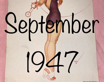 Vintage Original Page From September 1947 Petty Girl Calendar Page