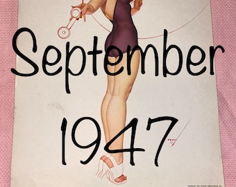 Vintage Original Page From September 1947 Petty Girl Calendar Page