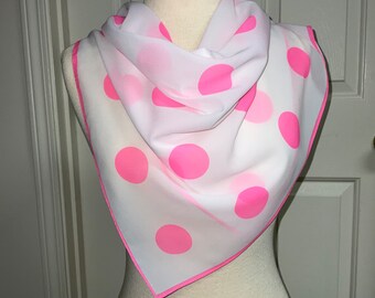 Vintage Pink Polka Dot Square Scarf Polyester Made in Italy