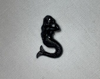 Vintage Realistic Mermaid Button - Black Plastic