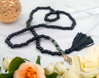 Pi Origin - Charcoal Collection | Trendy phone strap with universal Connector with green aventurine stone