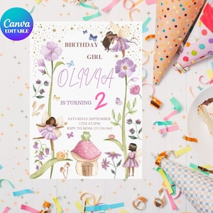 Editable Fairy Birthday Invitation Whimsical Enchanted, Fairy Party Magical Floral Fairy Princess Party Instant Download Editable - CANVA-
