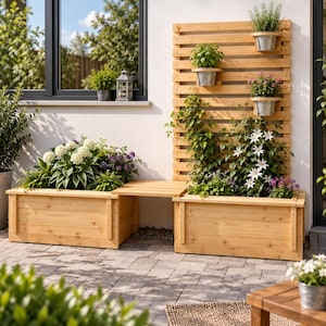Vertical Garden Planter Plans, Trellis Bench Woodworking Plans, Outdoor Planter Box PDF