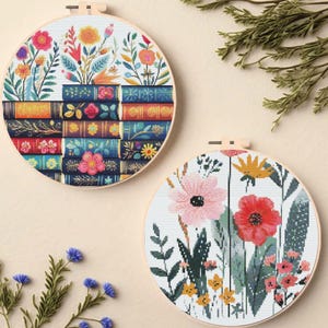 Floral Book Embroidery Pattern, Cross Stitch PDF SVG, Botanical Hoop Art, Modern Flower Hand Embroidery Design