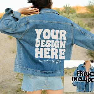 MWW Denim Jacket Mockup for Oversized Jean Jacket Womens Minimalist Jacket Mockup in Desert Nature Mockup for MWW Jean Jacket Front and Back