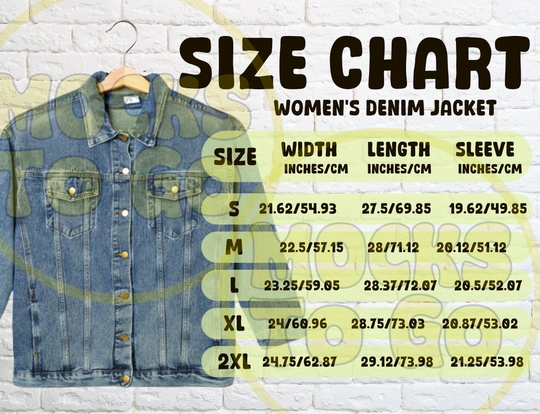 MWW Women's Denim Jacket Size Chart, Inches Centimeters, MWW on