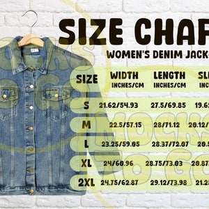 MWW Women's Denim Jacket Size Chart, Inches Centimeters, MWW on Demand