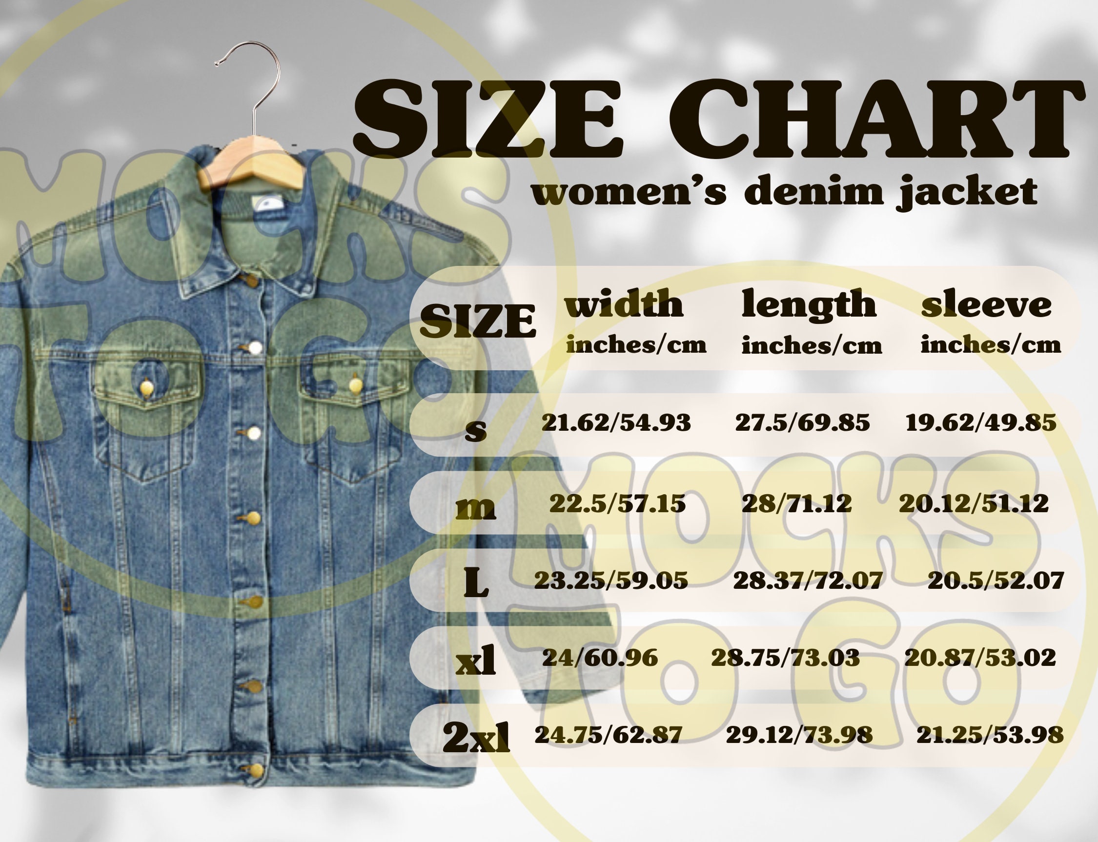 MWW Women's Denim Jacket Size Chart, Inches Centimeters, MWW on