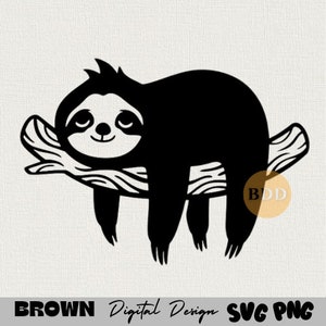 May include: Black and white silhouette of a sloth sleeping on a branch. The sloth has a happy expression on its face.