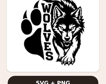 Fierce Wolf Mascot SVG PNG Clipart, Wolves Paw Print SVG Cut File