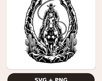Cowboy-Pferd SVG und PNG, Western Rodeo Ranch Rider Schneidedatei