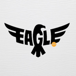 May include: Black graphic of an eagle with outstretched wings, the word "EAGLE" is integrated into the bird's body. The design is set against a white, textured background. A small orange circle with the letters "BDD" is in the lower right.