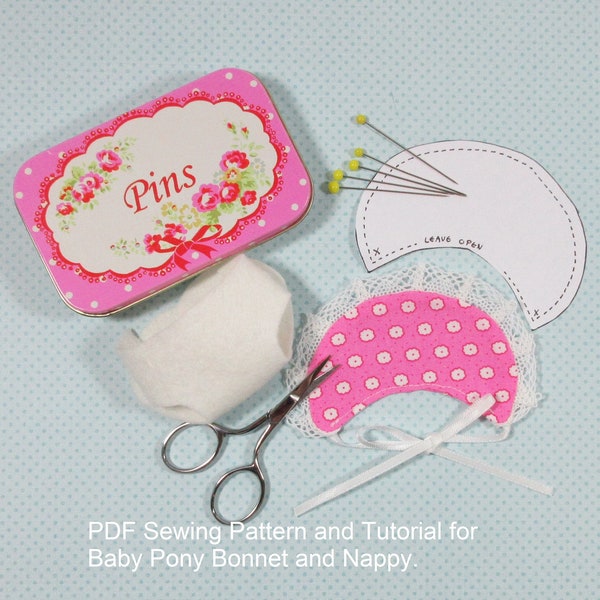 PDF Download Sewing Pattern for a Bonnet and Nappy/Diaper for Vintage Baby Pony Figure