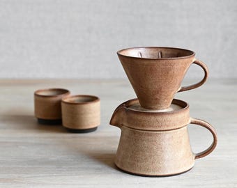 coffee set | pour over JUG 400 ml / 13.5 oz. with 2 CUPS and DRIPPER | beige | handmade stoneware ceramic | preorder